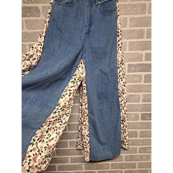 CLANE Womens Denim Floral Wide Leg High Waist Pants Bohemian Size‎ 25 - Picture 3 of 12
